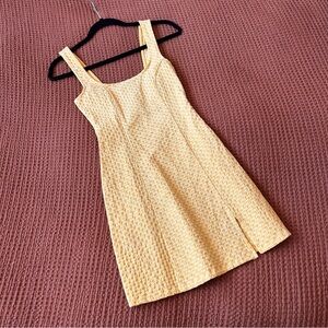 Urban Outfitters UO folly fitted slit mini Yellow daisy floral Textured Dress xs